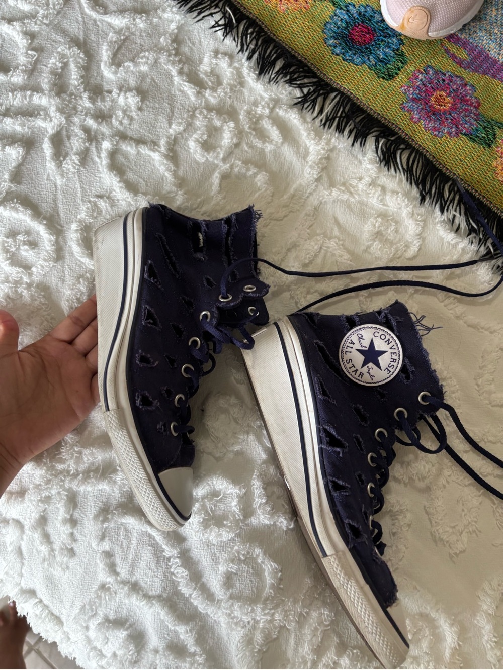 Converse Top Sneakers in Navy with cutout details